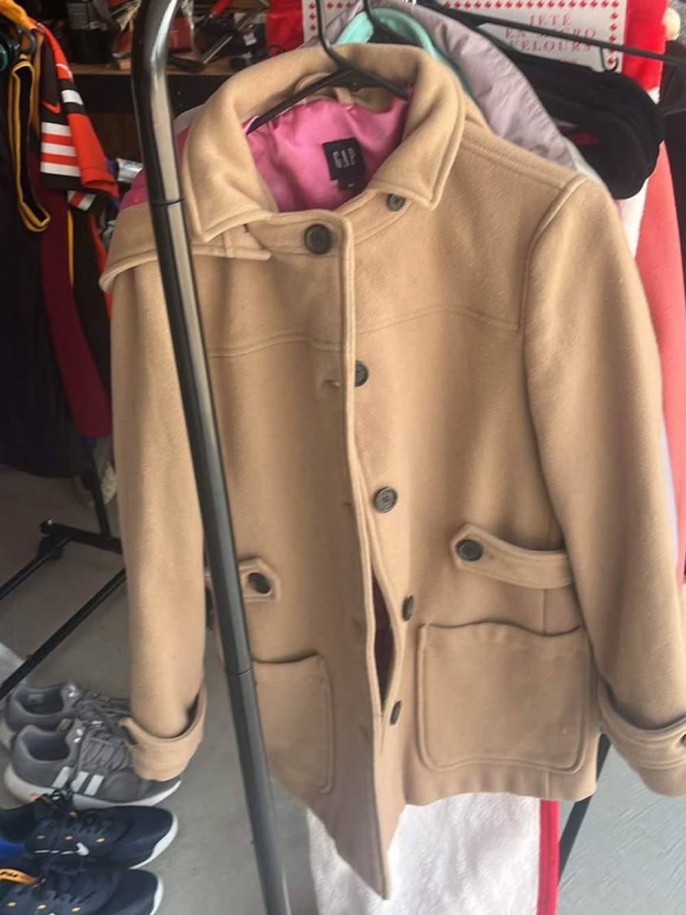 GAP Tan Wool-Blend Coat with Pink Lining